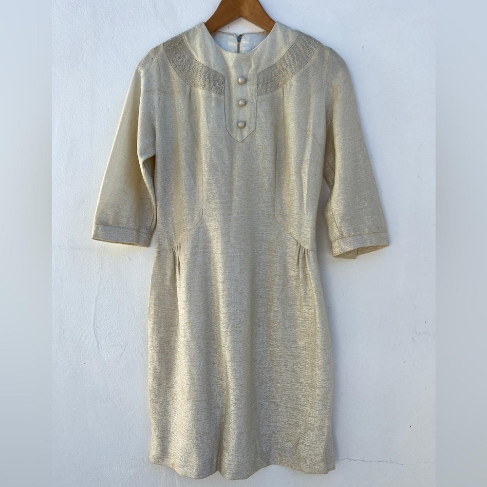 60s Metallic Threaded Faux Button Mini Dress - Picture 3 of 17